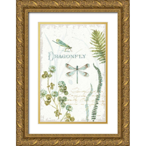 My Greenhouse Botanical Dragonfly Gold Ornate Wood Framed Art Print with Double Matting by Audit, Lisa