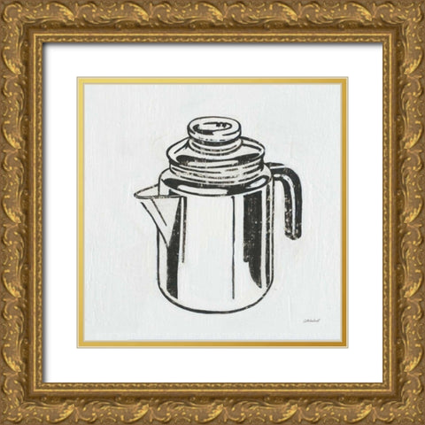 Retro Coffee Pot Gold Ornate Wood Framed Art Print with Double Matting by Lovell, Kathrine