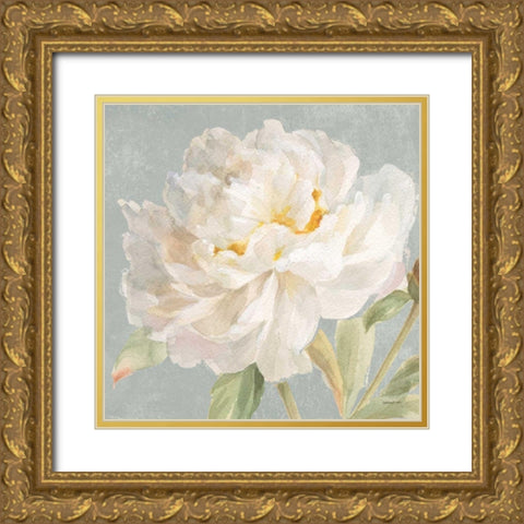 Garden Peony Neutral Crop Gold Ornate Wood Framed Art Print with Double Matting by Nai, Danhui