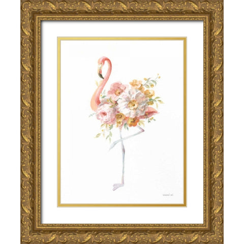 Floral Flamingo II Gold Ornate Wood Framed Art Print with Double Matting by Nai, Danhui