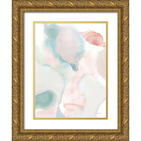 Sage and Pink Abstract I Gold Ornate Wood Framed Art Print with Double Matting by Nai, Danhui