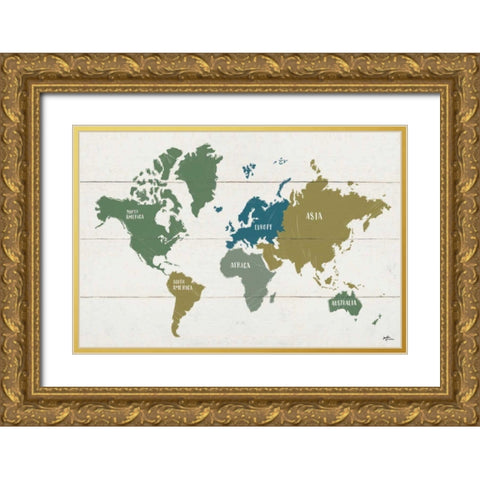 Peace and Lodge World Map Gold Ornate Wood Framed Art Print with Double Matting by Penner, Janelle