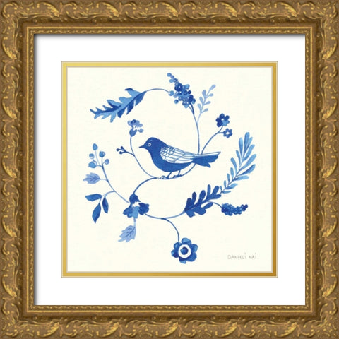 Songbird Celebration III Gold Ornate Wood Framed Art Print with Double Matting by Nai, Danhui