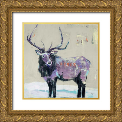 Winter Elk Gold Ornate Wood Framed Art Print with Double Matting by Day, Kellie