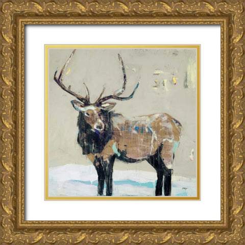 Winter Elk Neutral Gold Ornate Wood Framed Art Print with Double Matting by Day, Kellie