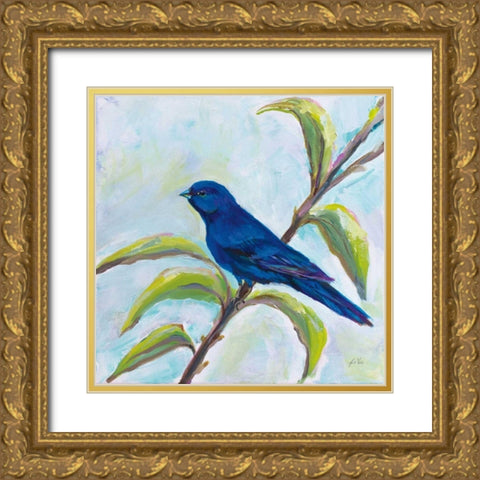 Indigo Bunting Gold Ornate Wood Framed Art Print with Double Matting by Vertentes, Jeanette