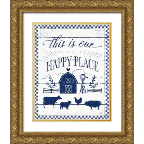 Country Thoughts I v2 Indigo White Gold Ornate Wood Framed Art Print with Double Matting by Penner, Janelle
