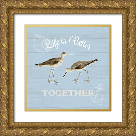 Bayside IV Blue Gold Ornate Wood Framed Art Print with Double Matting by Pertiet, Katie