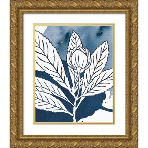 Indigo Blooms IV Gold Ornate Wood Framed Art Print with Double Matting by Wild Apple Portfolio