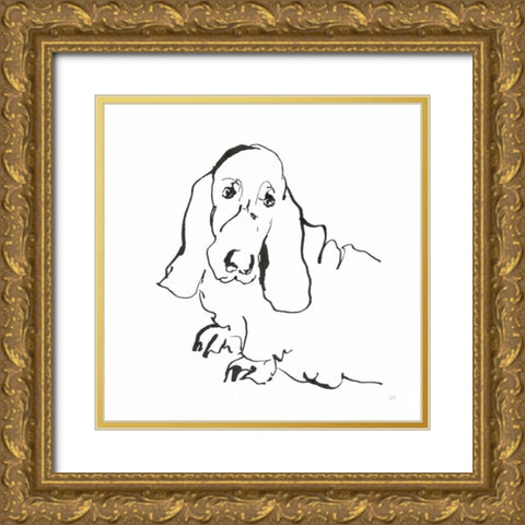 Line Dog Basset Hound Gold Ornate Wood Framed Art Print with Double Matting by Paschke, Chris