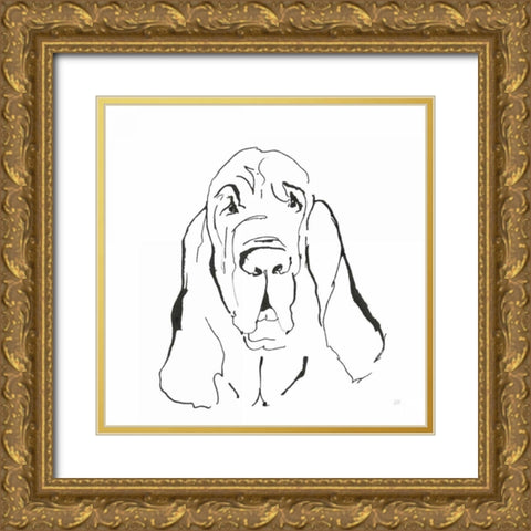 Line Dog Bloodhound I Gold Ornate Wood Framed Art Print with Double Matting by Paschke, Chris