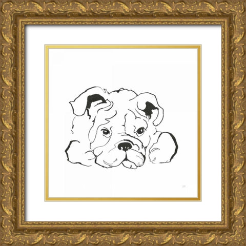 Line Dog Bulldog II Gold Ornate Wood Framed Art Print with Double Matting by Paschke, Chris