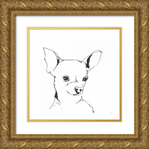 Line Dog Chihuahua Gold Ornate Wood Framed Art Print with Double Matting by Paschke, Chris