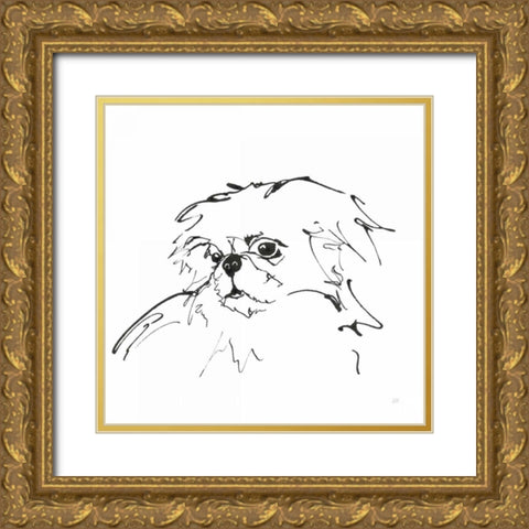 Line Dog Pekingese Gold Ornate Wood Framed Art Print with Double Matting by Paschke, Chris