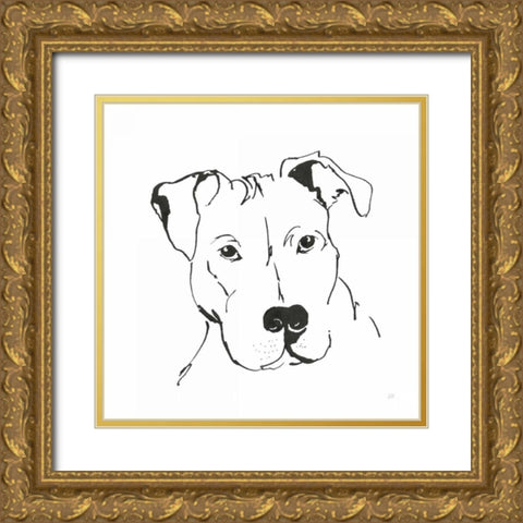 Line Dog Pitbull II Gold Ornate Wood Framed Art Print with Double Matting by Paschke, Chris
