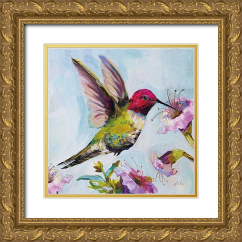 Hummingbird I Florals Gold Ornate Wood Framed Art Print with Double Matting by Vertentes, Jeanette