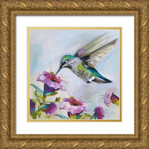Hummingbird II Florals Gold Ornate Wood Framed Art Print with Double Matting by Vertentes, Jeanette