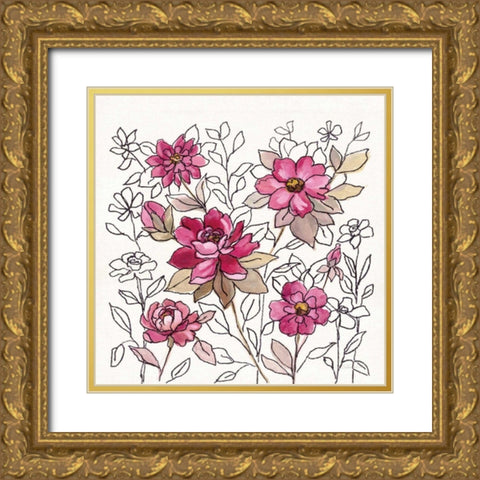 Magenta Flower Lace I Gold Ornate Wood Framed Art Print with Double Matting by Vassileva, Silvia