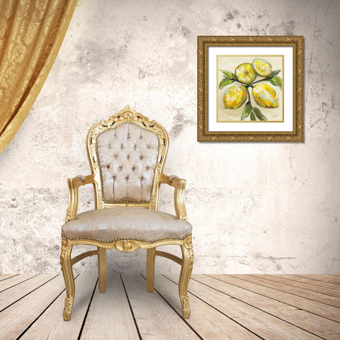 Lemons on Cream Gold Ornate Wood Framed Art Print with Double Matting by Vertentes, Jeanette