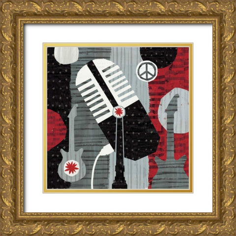 Rock N Roll Mic Gold Ornate Wood Framed Art Print with Double Matting by Mullan, Michael