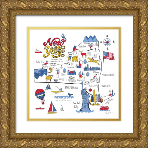 New York State No BP Gold Ornate Wood Framed Art Print with Double Matting by Zaman, Farida