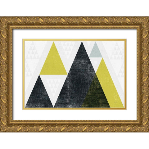 Mod Triangles I Yellow Black Gold Ornate Wood Framed Art Print with Double Matting by Mullan, Michael