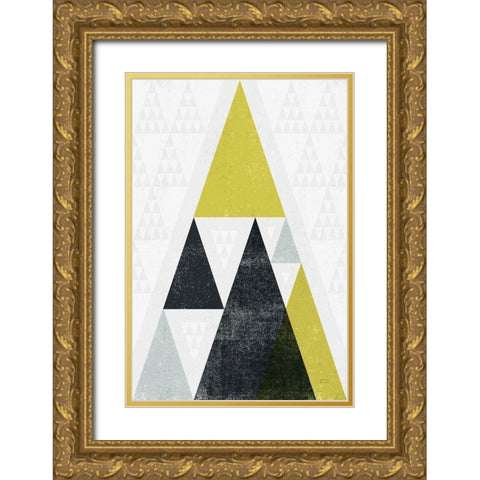 Mod Triangles III Yellow Black Gold Ornate Wood Framed Art Print with Double Matting by Mullan, Michael