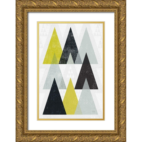 Mod Triangles IV Yellow Black Gold Ornate Wood Framed Art Print with Double Matting by Mullan, Michael