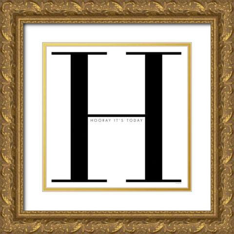 H is for Hooray on White Gold Ornate Wood Framed Art Print with Double Matting by Charro, Mercedes Lopez