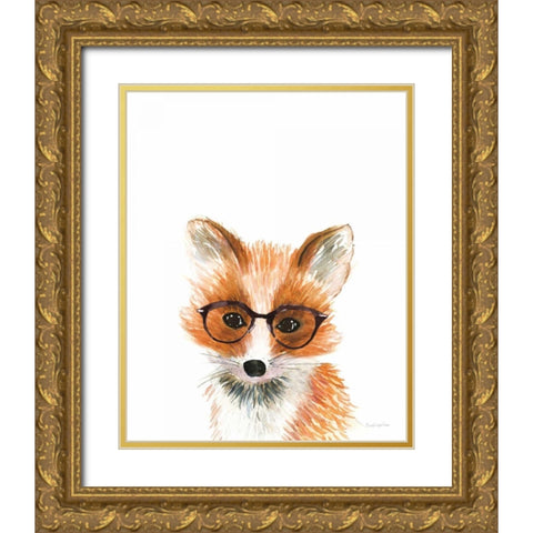 Fox in Glasses Gold Ornate Wood Framed Art Print with Double Matting by Charro, Mercedes Lopez