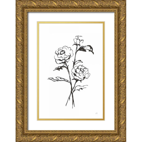 Line Ranunculus I Gold Ornate Wood Framed Art Print with Double Matting by Paschke, Chris