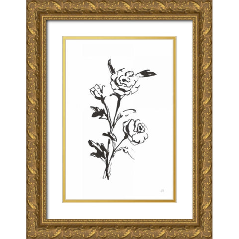 Line Ranunculus II Gold Ornate Wood Framed Art Print with Double Matting by Paschke, Chris