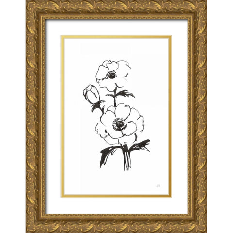 Line Anemone II Gold Ornate Wood Framed Art Print with Double Matting by Paschke, Chris