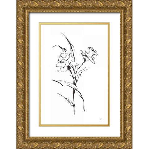 Line Daffodil Gold Ornate Wood Framed Art Print with Double Matting by Paschke, Chris