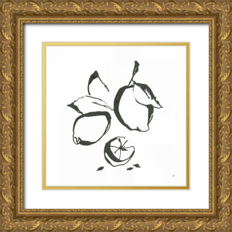 Lemons BW Gold Ornate Wood Framed Art Print with Double Matting by Paschke, Chris