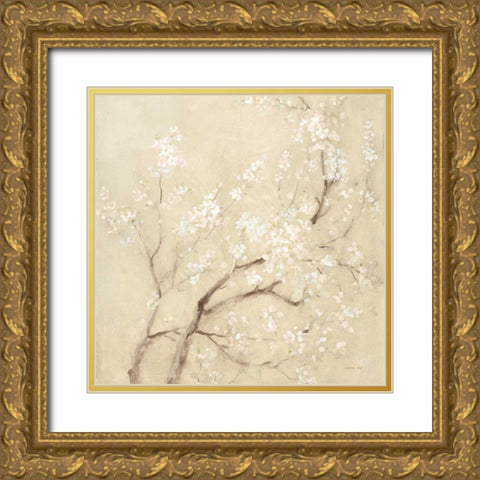 White Cherry Blossoms I Linen Crop Gold Ornate Wood Framed Art Print with Double Matting by Nai, Danhui