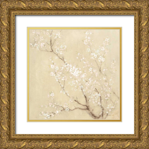 White Cherry Blossoms I Linen Crop Gold Ornate Wood Framed Art Print with Double Matting by Nai, Danhui
