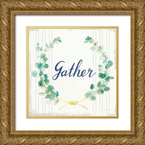 Floursack Holiday IX Gather Sage v2 Gold Ornate Wood Framed Art Print with Double Matting by Nai, Danhui