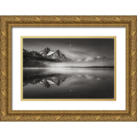Moonset on McGown Peak Gold Ornate Wood Framed Art Print with Double Matting by Majchrowicz, Alan