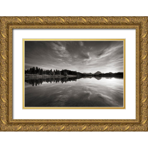 Oxbow Bend sunset Grand Teton National Park Gold Ornate Wood Framed Art Print with Double Matting by Majchrowicz, Alan