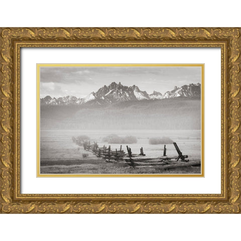Stanley Basin Fence and Fog Gold Ornate Wood Framed Art Print with Double Matting by Majchrowicz, Alan