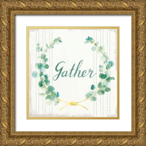 Floursack Holiday IX Gather Dark Green Gold Ornate Wood Framed Art Print with Double Matting by Nai, Danhui