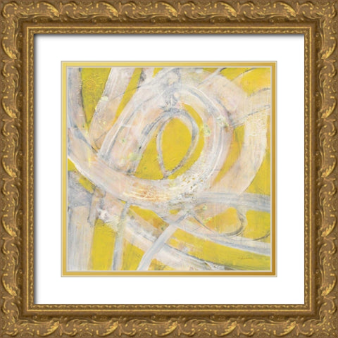 Sunshine Swirl Gold Ornate Wood Framed Art Print with Double Matting by Hristova, Albena