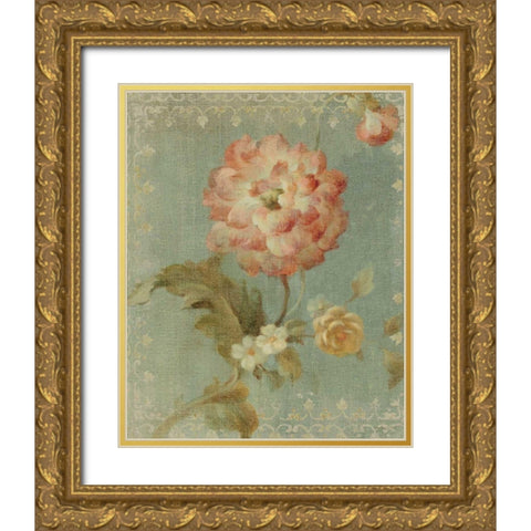 Poppy on Sage Gold Ornate Wood Framed Art Print with Double Matting by Nai, Danhui