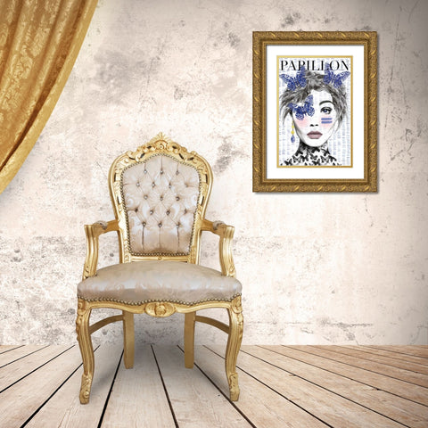 Papillon Gold Ornate Wood Framed Art Print with Double Matting by Charro, Mercedes Lopez