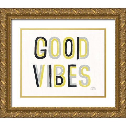Retro Words I Yellow Black Crop Gold Ornate Wood Framed Art Print with Double Matting by Marshall, Laura
