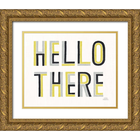Retro Words III Yellow Black Gold Ornate Wood Framed Art Print with Double Matting by Marshall, Laura