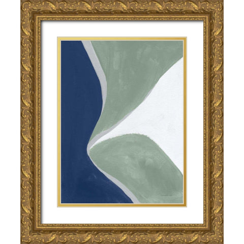 Blue Green Abstract III Gold Ornate Wood Framed Art Print with Double Matting by Nai, Danhui