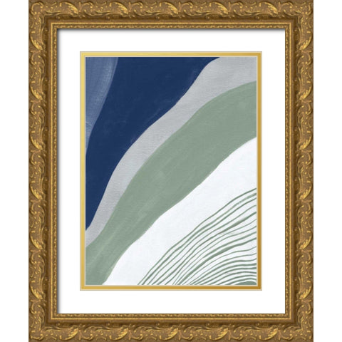 Blue Green Abstract IV Gold Ornate Wood Framed Art Print with Double Matting by Nai, Danhui