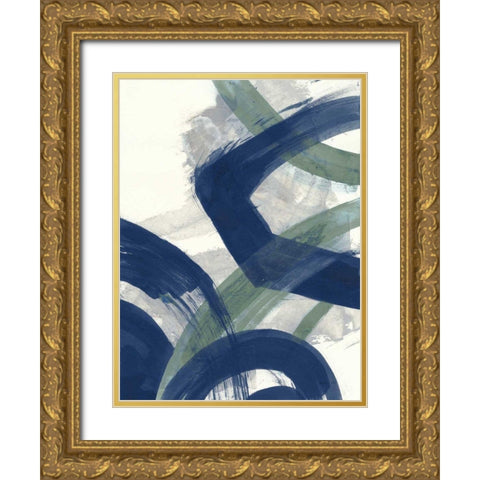 Navy Brushy Abstract I Gold Ornate Wood Framed Art Print with Double Matting by Nai, Danhui